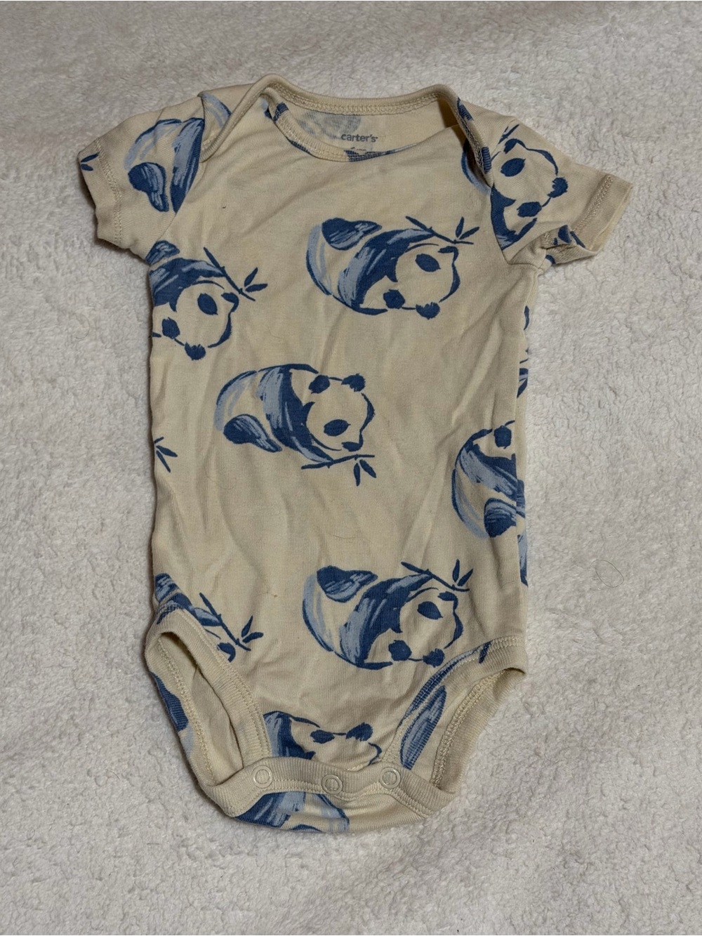 Carter's Cream One-Piece with Blue Panda Pattern